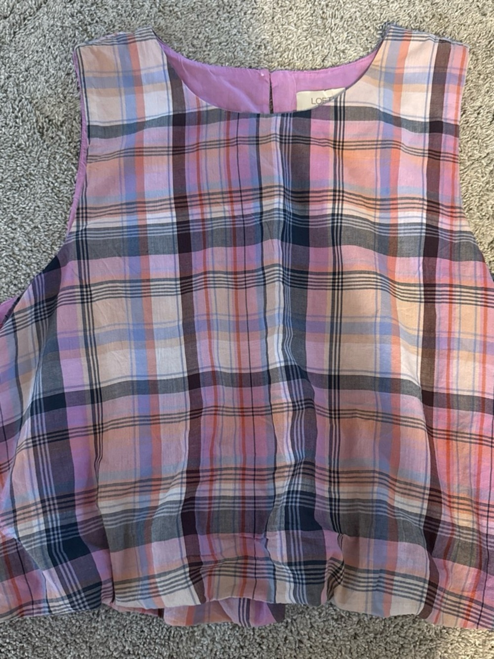 LOFT Pink Plaid Sleeveless Top